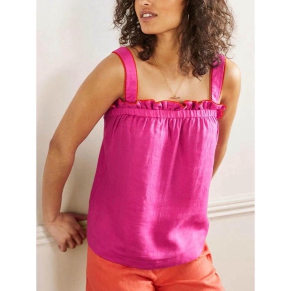 Boden | Square neck linen ruffle tank